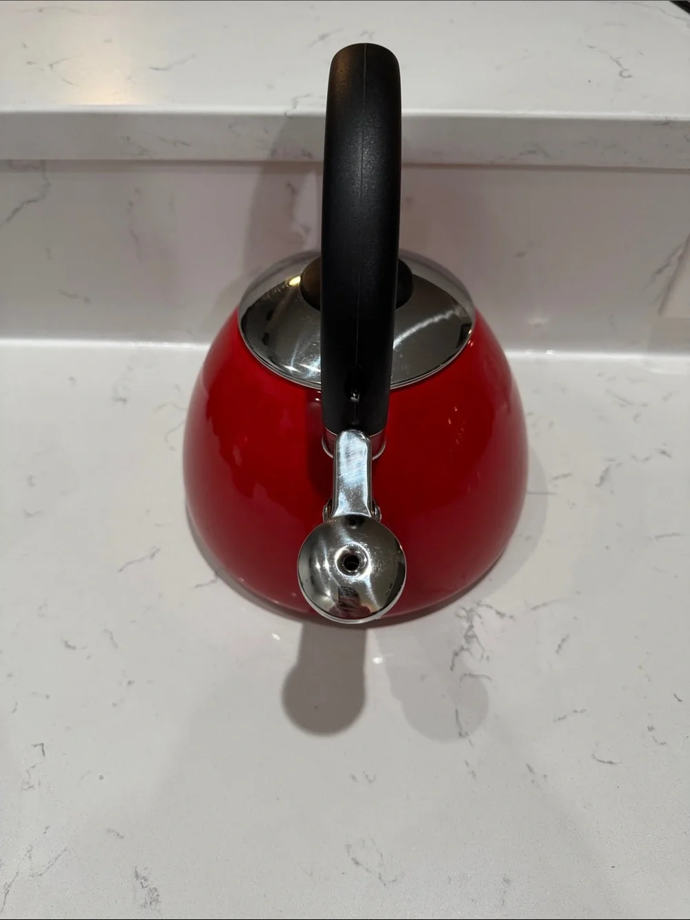 Red Whistling Tea Kettle with Black Handle